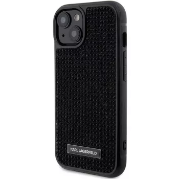 Karl Lagerfeld KLHCP15SHDSPLK iPhone 15 / 14 / 13 6.1 zwarte hardcase rhinestone logo metalen plaat