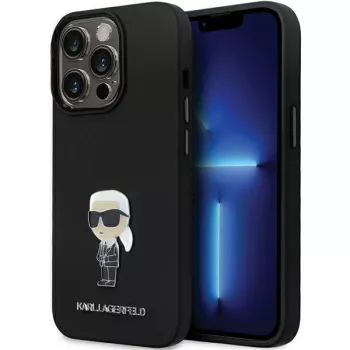Karl Lagerfeld KLHCP13LSMHKNPK Ikonik metalen pin siliconen hoesje voor iPhone 13 Pro / 13 6.1, zwart