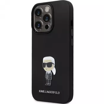 Karl Lagerfeld KLHCP14XSMHKNPK siliconen Ikonik metalen pin back cover voor Apple iPhone 14 Pro Max 6,7 zwart
