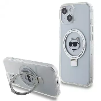 Karl Lagerfeld KLHMP15SHMRSCHH iPhone 15 / 14 / 13 6,1 inch witte hardcase met ringhouder Choupette Head MagSafe
