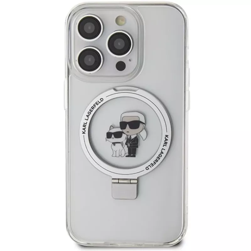 Karl Lagerfeld KLHMP13LHMRSKCH iPhone 13 Pro / 13 6,1 inch witte hardcase ringhouder Karl & Choupette MagSafe
