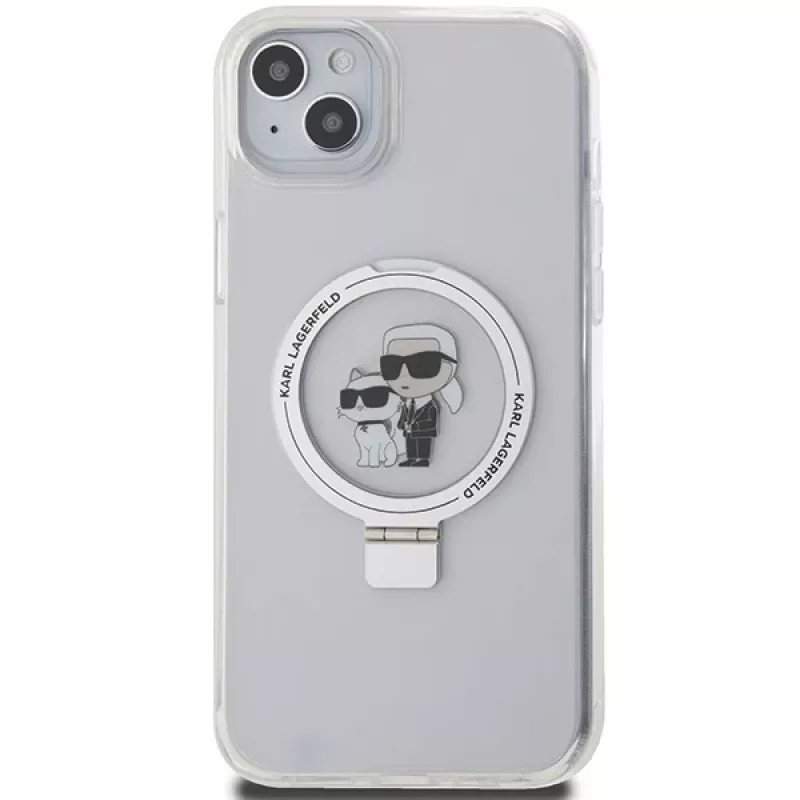 Karl Lagerfeld KLHMP15MHMRSKCH iPhone 15 Plus / 14 Plus 6,7 inch witte hardcase ringstandaard Karl & Choupette MagSafe