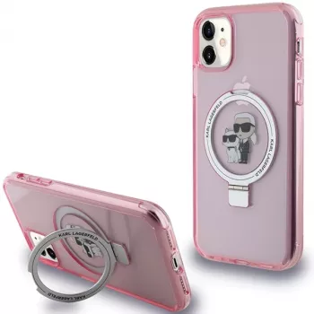 Karl Lagerfeld KLHMN61HMRSKCP iPhone 11 / XR 6.1 roze hardcase ringstandaard Karl & Choupette MagSafe