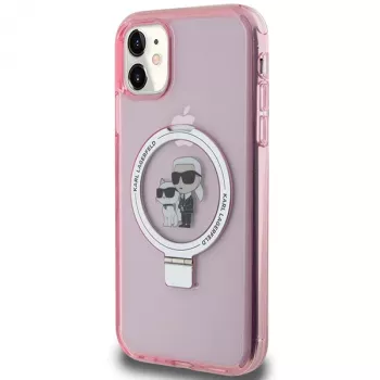 Karl Lagerfeld KLHMN61HMRSKCP iPhone 11 / XR 6.1 roze hardcase ringstandaard Karl & Choupette MagSafe