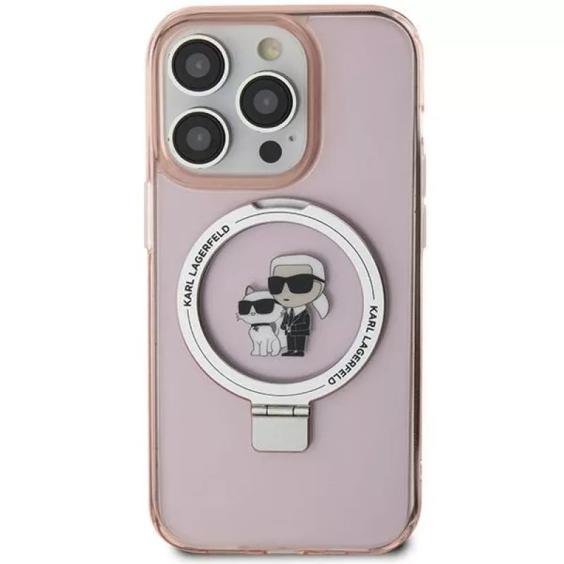 Karl Lagerfeld KLHMN61HMRSKCP iPhone 11 / XR 6.1 roze hardcase ringstandaard Karl & Choupette MagSafe
