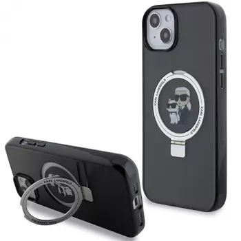 Karl Lagerfeld KLHMP15SHMRSKCK iPhone 15 / 14 / 13 6.1 zwarte hardcase ringstandaard Karl & Choupette MagSafe