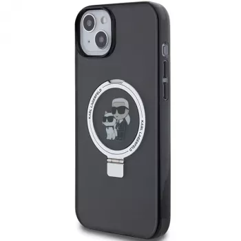 Karl Lagerfeld KLHMP15SHMRSKCK iPhone 15 / 14 / 13 6.1 zwarte hardcase ringstandaard Karl & Choupette MagSafe