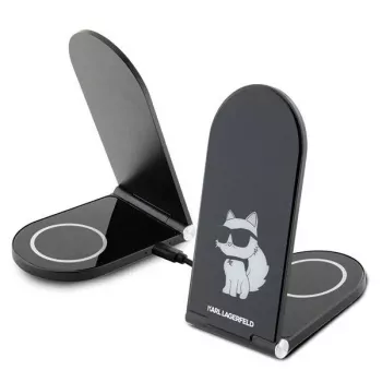 Karl Lagerfeld 2-in-1 opvouwbare draadloze oplader KLDCRFALCHNK 15W zwart Choupette MagSafe