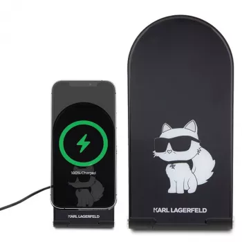 Karl Lagerfeld 2-in-1 opvouwbare draadloze oplader KLDCRFALCHNK 15W zwart Choupette MagSafe