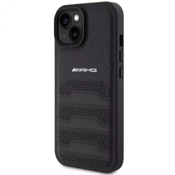 AMG AMHCP15MGSEBK hardcase leren hoes met reliëflijnen voor iPhone 15 Plus / 14 Plus 6,7 inch zwart