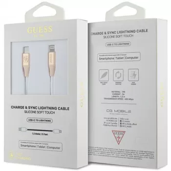 Guess GUCLLALRGDD USB-C naar Lightning-kabel 1,5 m snelladen lichtgoud met reliëflogo