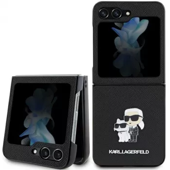 Karl Lagerfeld Saffiano Karl & Choupette Pin hardcase voor Samsung Galaxy Z Flip5, zwart