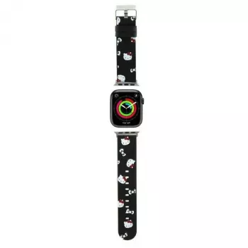 Hello Kitty HKAWMPSAPSK Apple Watch-armband 38/40/41mm zwart siliconen Heads & Bows-patroon