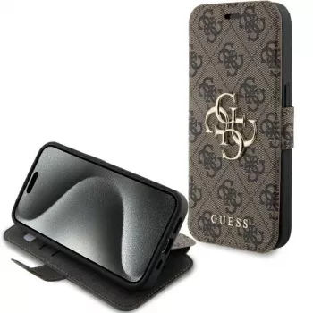 Guess GUBKP15L4GMGBR iPhone 15 Pro 6,1 inch folio case bruin 4G Metal Logo