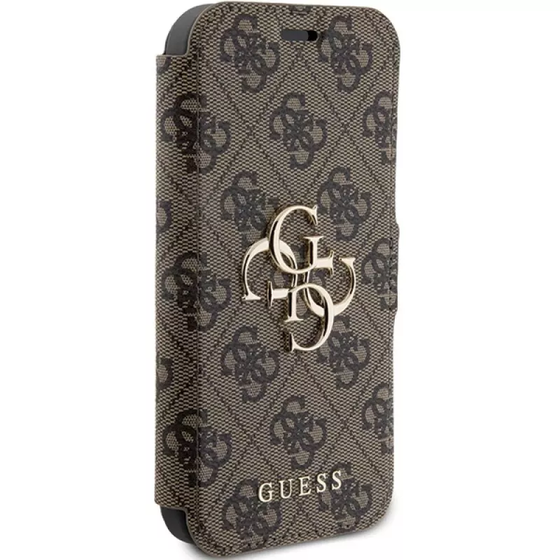 Guess GUBKP15L4GMGBR iPhone 15 Pro 6,1 inch folio case bruin 4G Metal Logo