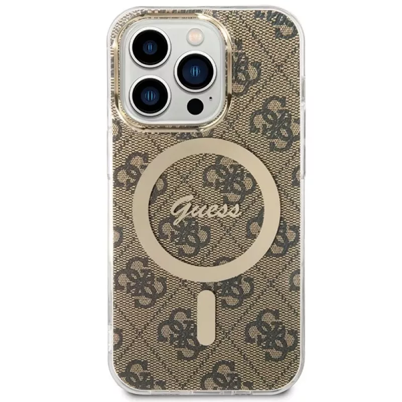 Guess GUHMP15LH4STW hardcase voor Apple iPhone 15 Pro 6,1 inch bruin IML 4G MagSafe