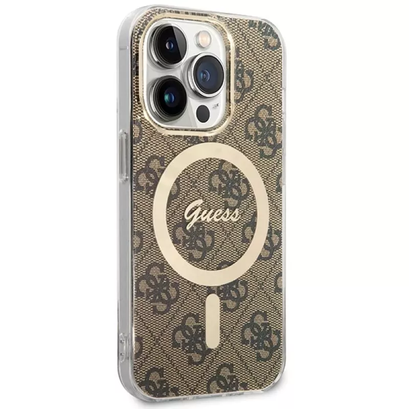 Guess GUHMP15LH4STW hardcase voor Apple iPhone 15 Pro 6,1 inch bruin IML 4G MagSafe