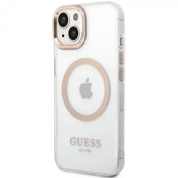Guess GUHMP15MHTRMD Metal Outline hardcase voor iPhone 15 Plus / 14 Plus 6,7 inch goud met MagSafe