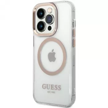 Guess GUHMP15XHTRMD Metal Outline hard case voor Apple iPhone 15 Pro Max, goud, MagSafe-compatibel