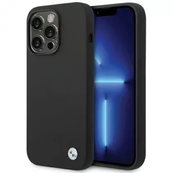 BMW BMHCP15XSILBK siliconenhoes voor iPhone 15 Pro Max 6,7 inch zwart met metaallogo