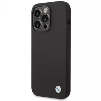 BMW BMHCP15XSILBK siliconenhoes voor iPhone 15 Pro Max 6,7 inch zwart met metaallogo