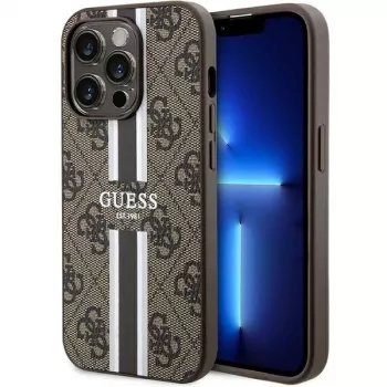 Guess GUHMP15LP4RPSW iPhone 15 Pro 6,1 inch hardcase bruin bedrukte strepen MagSafe