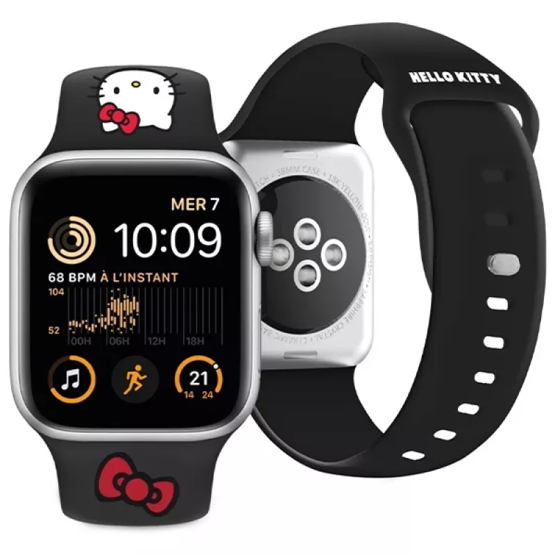 Hello Kitty HKAWLSCHBLK siliconen armband voor Apple Watch 42/44/45/49mm zwart