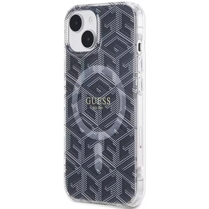 Guess GUHMP15SHGCUSTGK iPhone 15 / 14 / 13 6.1 hardcase IML GCube MagSafe zwart