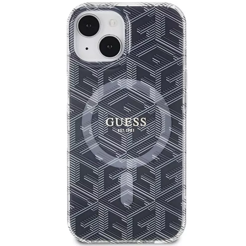 Guess GUHMP15SHGCUSTGK iPhone 15 / 14 / 13 6.1 hardcase IML GCube MagSafe zwart