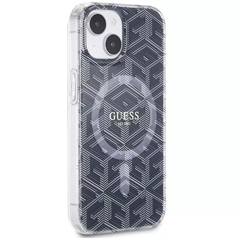 Guess GUHMP15SHGCUSTGK iPhone 15 / 14 / 13 6.1 hardcase IML GCube MagSafe zwart