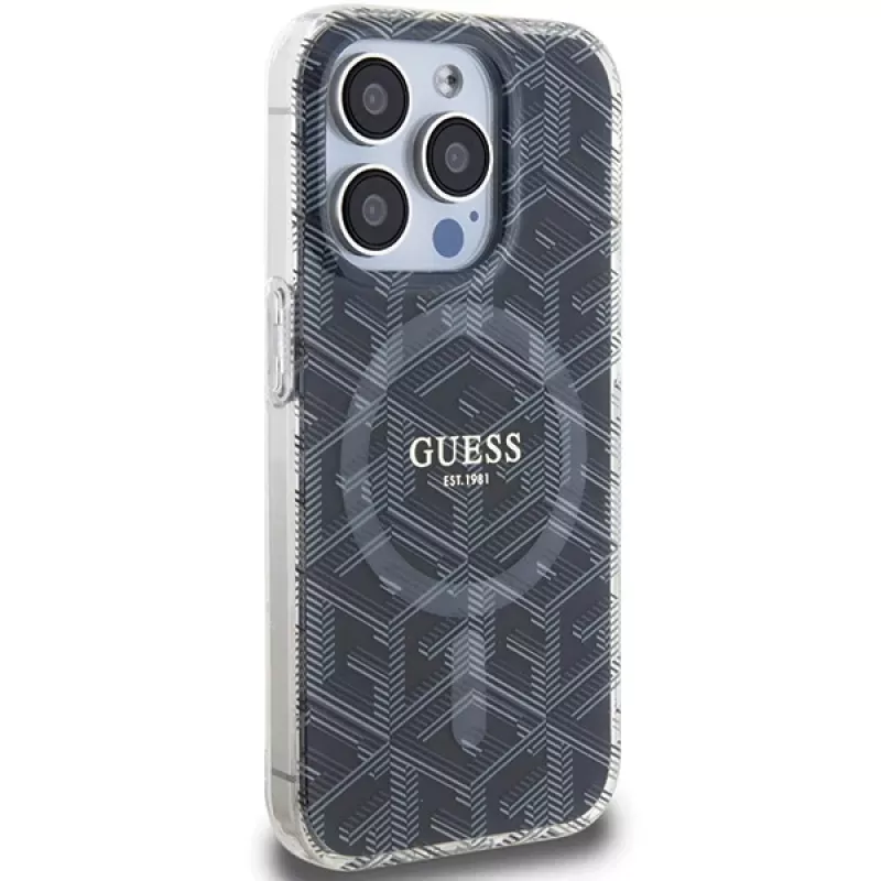Guess GUHMP15LHGCUSTGK iPhone 15 Pro 6,1 inch zwart hardcase IML GCube MagSafe
