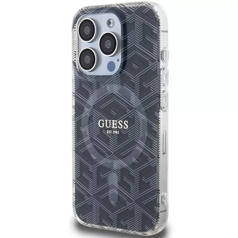 Guess GUHMP15XHGCUSTGK iPhone 15 Pro Max 6.7 hardcase IML GCube MagSafe zwart