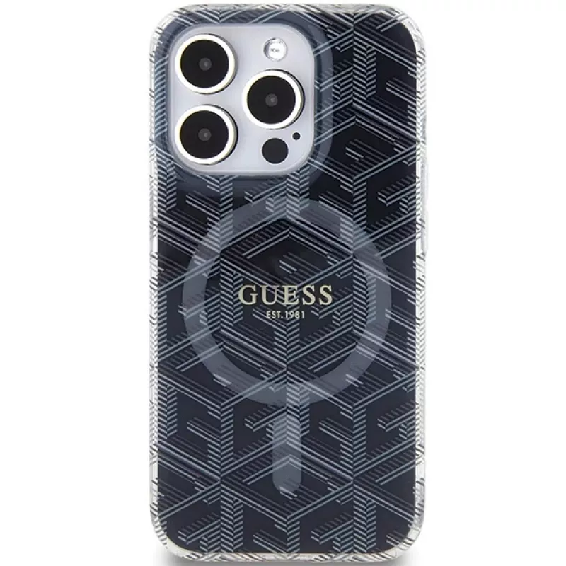 Guess GUHMP15XHGCUSTGK iPhone 15 Pro Max 6.7 hardcase IML GCube MagSafe zwart