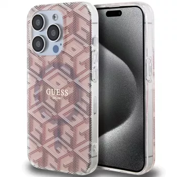 Guess GUHMP15LHGCUSTGP iPhone 15 Pro 6,1 inch roze hardcase IML GCube MagSafe