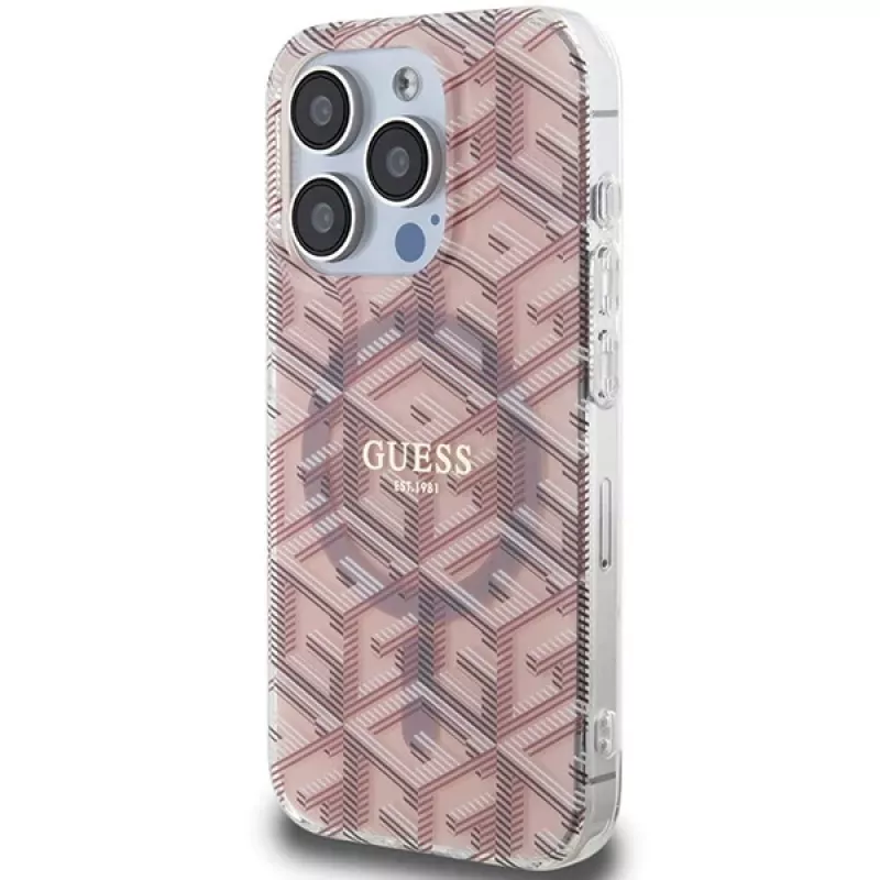 Guess GUHMP15LHGCUSTGP iPhone 15 Pro 6,1 inch roze hardcase IML GCube MagSafe