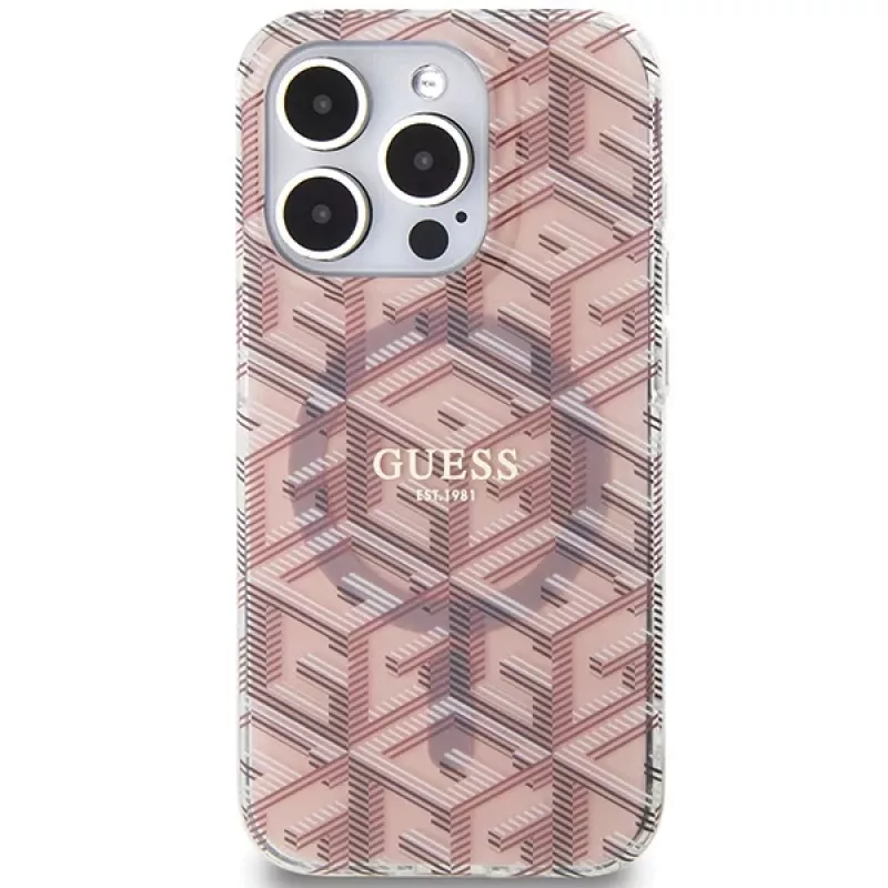 Guess GUHMP15LHGCUSTGP iPhone 15 Pro 6,1 inch roze hardcase IML GCube MagSafe