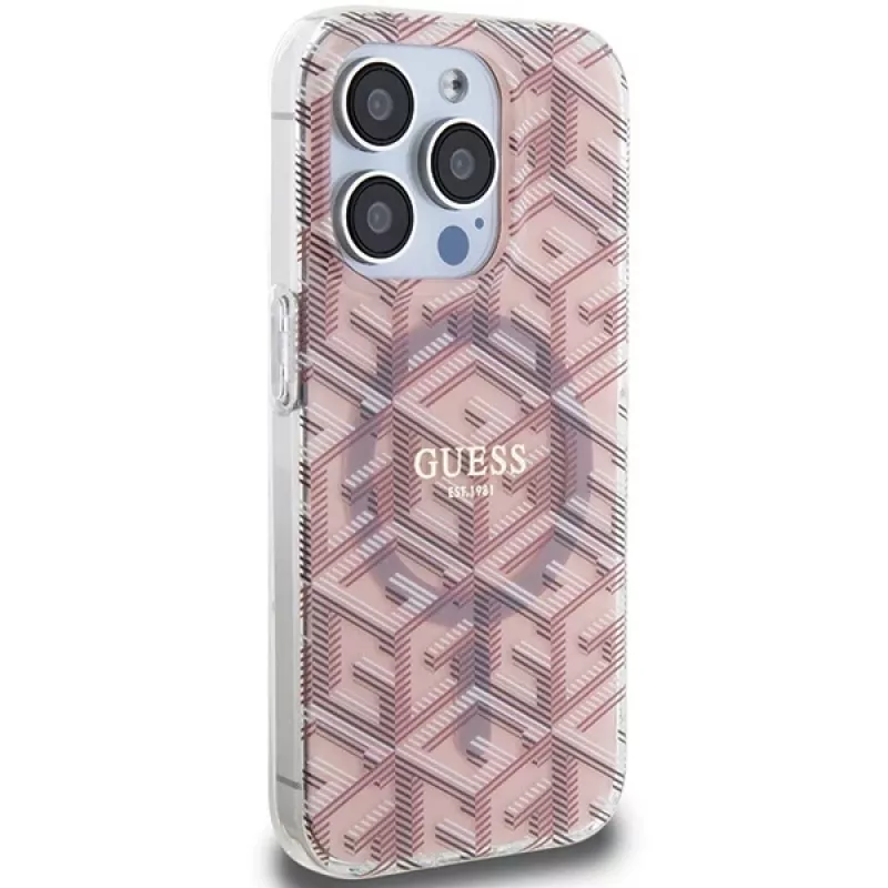 Guess GUHMP15LHGCUSTGP iPhone 15 Pro 6,1 inch roze hardcase IML GCube MagSafe