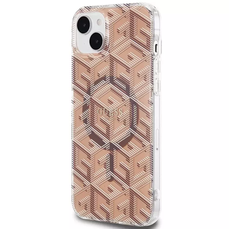 Guess GUHMP15MHGCUSTGW GCube hardcase voor iPhone 15 Plus / 14 Plus 6,7 inch bruin IML MagSafe