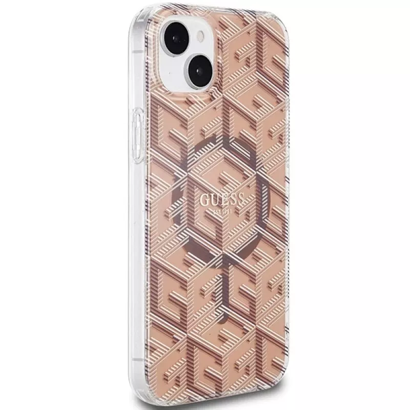 Guess GUHMP15MHGCUSTGW GCube hardcase voor iPhone 15 Plus / 14 Plus 6,7 inch bruin IML MagSafe