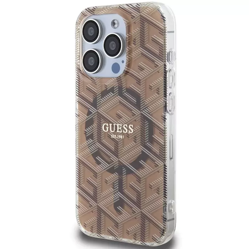 Guess G-Cube hardcase voor iPhone 15 Pro 6,1 inch bruin IML MagSafe