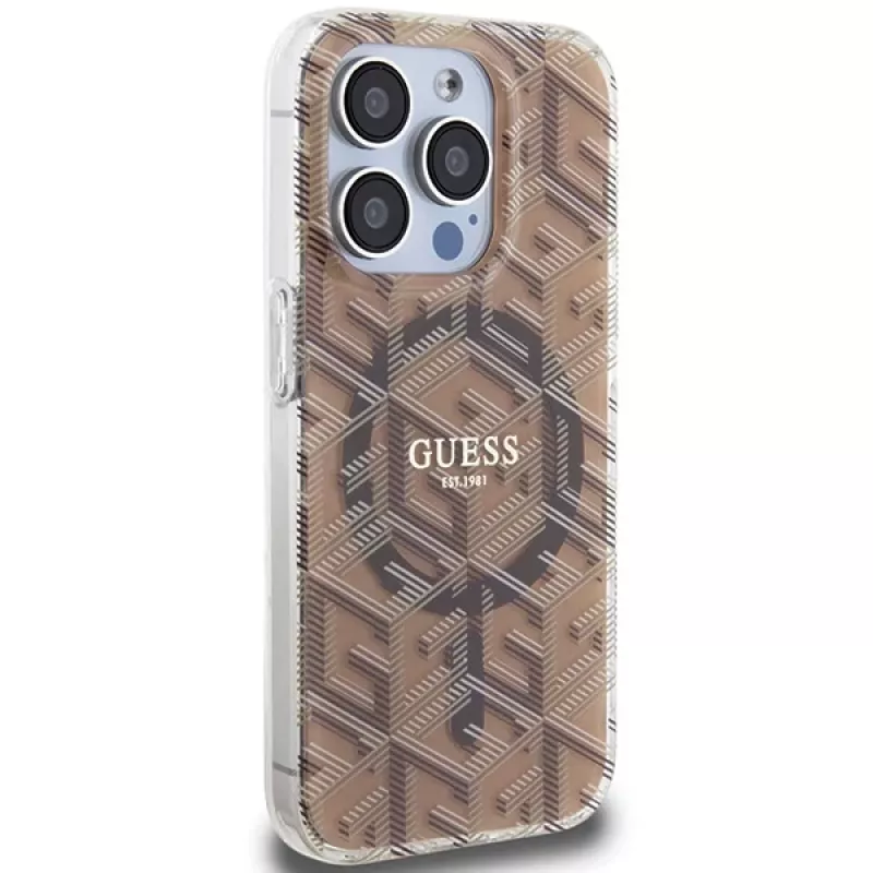 Guess GUHMP15XHGCUSTGW iPhone 15 Pro Max 6,7 inch hardcase IML GCube MagSafe bruin