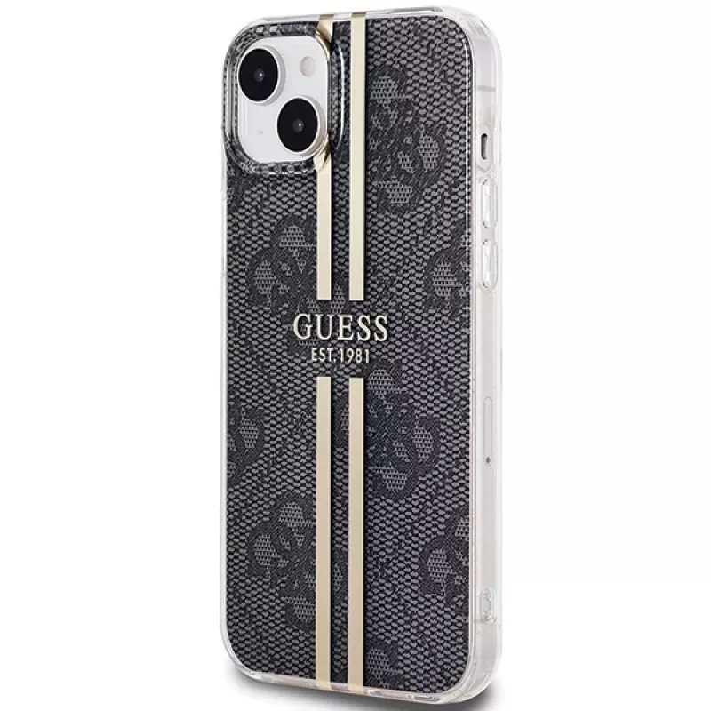 Guess GUHCP15MH4PSEGK hardcase voor Apple iPhone 15 Plus / 14 Plus 6,7 inch zwart 4G Gold Streifen