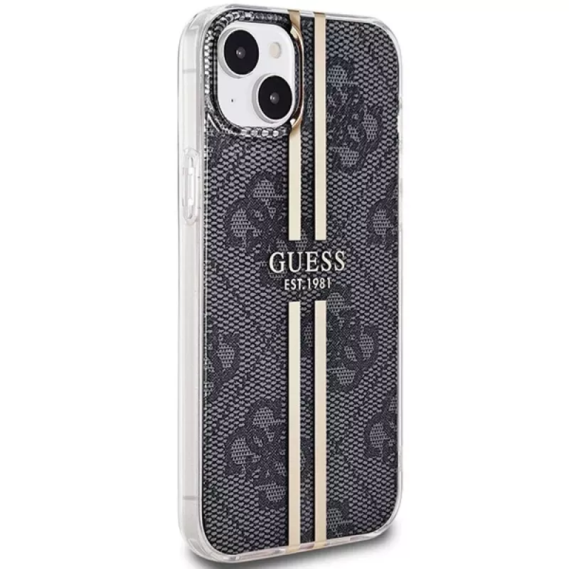 Guess GUHCP15MH4PSEGK hardcase voor Apple iPhone 15 Plus / 14 Plus 6,7 inch zwart 4G Gold Streifen