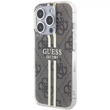Guess GUHCP15LH4PSEGW iPhone 15 Pro 6,1 inch hardcase IML 4G Gold Stripe bruin