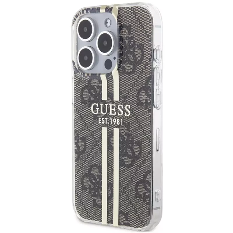 Guess GUHCP15LH4PSEGW iPhone 15 Pro 6,1 inch hardcase IML 4G Gold Stripe bruin