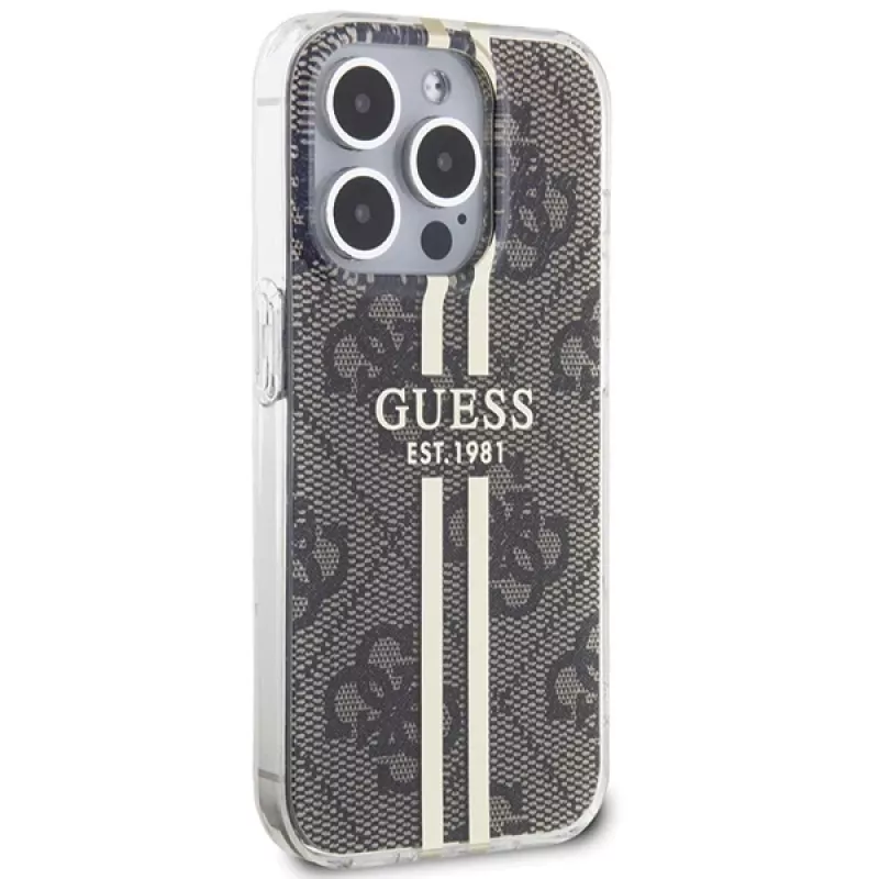 Guess GUHCP15LH4PSEGW iPhone 15 Pro 6,1 inch hardcase IML 4G Gold Stripe bruin