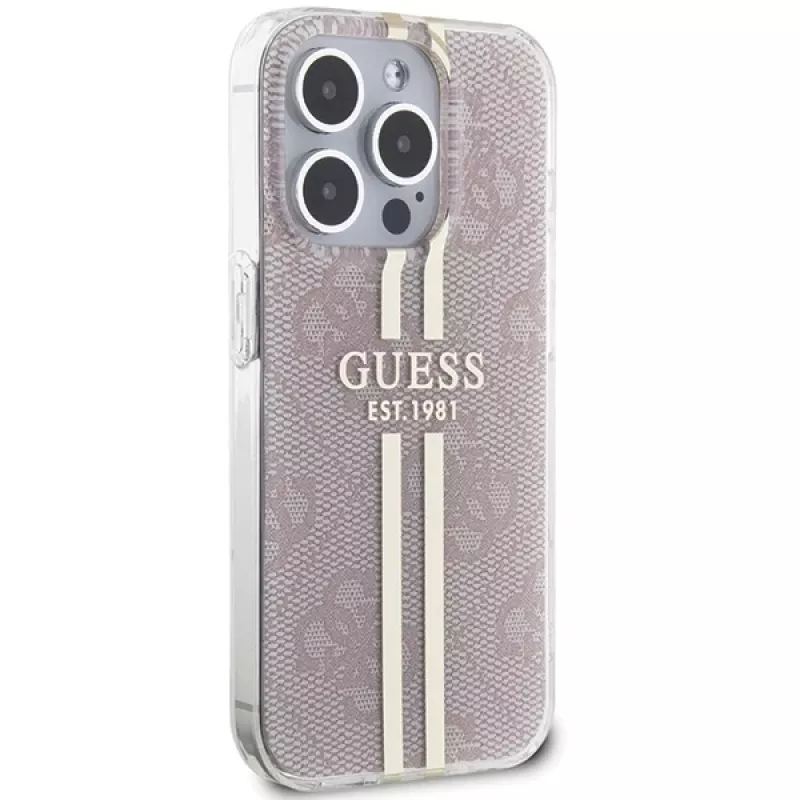 Guess GUHCP14XH4PSEGP iPhone 14 Pro Max 6,7 inch roze hardcase IML 4G Gold Stripe