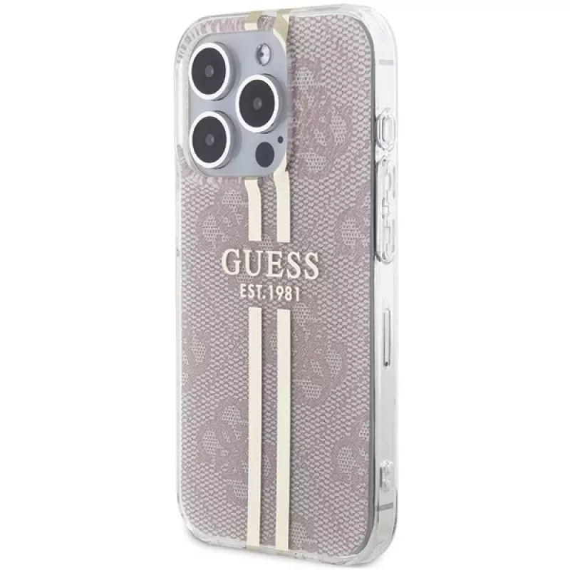 Guess GUHCP15LH4PSEGP iPhone 15 Pro 6,1 inch roze hardcase IML 4G Gold Stripe