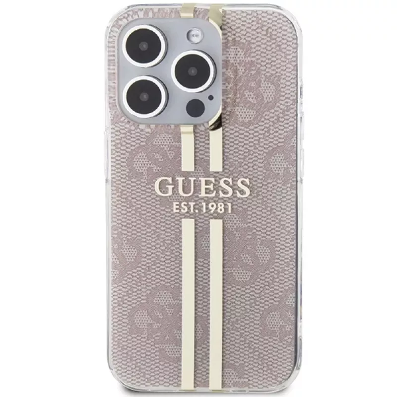 Guess GUHCP15LH4PSEGP iPhone 15 Pro 6,1 inch roze hardcase IML 4G Gold Stripe