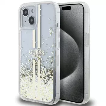 Guess GUHCP15MLFCSEGT iPhone 15 Plus / 14 Plus 6,7 inch transparante hardcase Liquid Glitter Gold Streifen
